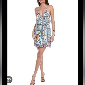 FARM Rio Butterfly Tropical Tiles halter faux‎ wrap mini dress- Size Medium